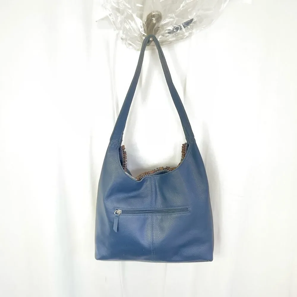 The Sak Women's Blue Huntley Crochet Trim Leather Tassel Hobo Bag